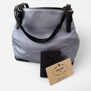 Prada Metallic Blue Napa Leather Bag